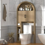 Over The Toilet Storage Cabinet, Bathroom Organizer Over Toilet, Arched Storage Organizer Cabinet with Anti-Tip Device and Adjustable Shelf for Washroom Laundry and Restroom, Natural