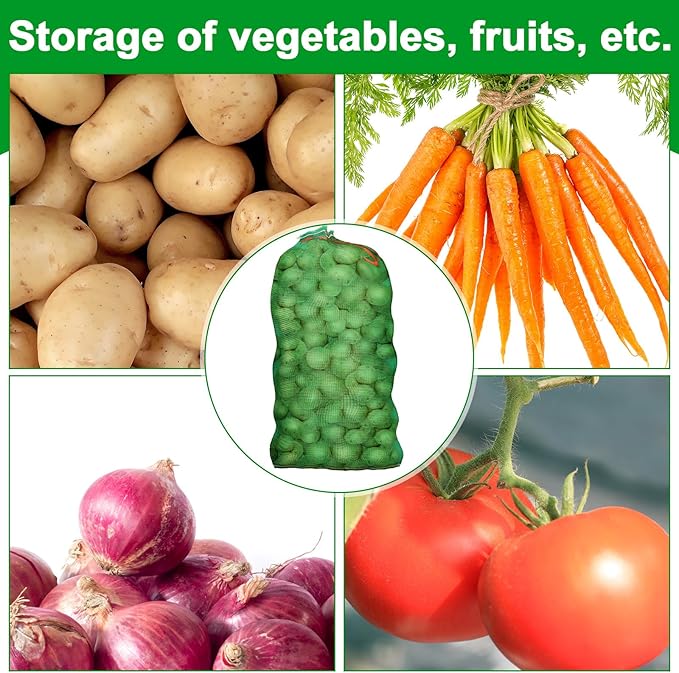 SATINIOR 120 Pcs Large Mesh Storage Produce Bags 21'' x 32'' Mesh Onion Bags 50 Lbs Reusable Vegetable Storage with Drawstring Potato Sacks for Onion Potato Citrus Fruit Produce Firewood (Green)