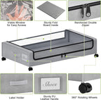Under Bed Storage with Wheels, XXL 60L Under the Bed Storage Bins, Underbed Storage Containers with Lids & Label, Rolling Metal Drawer for Shoes, Clothes, Books, Toys (2-Pack Gray)