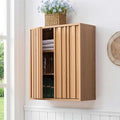 Fluted Bathroom Wall Cabinet Over Toilet, 15mm Thick Moisture-Resistant Wood Hanging Storage with Push-to-Open Doors, Japandi Floating Medicine Cabinet for Half Bath & Kitchen, Natural Oak
