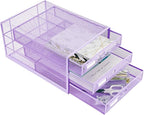 Annova Desk Organizer Wire Mesh 3 Tier Sliding Drawers Paper Sorter/Multifunctional/Premium Solid Construction for Letters, Documents, Mail, Files, Paper, Kids' Art Supplies (Light Pink)