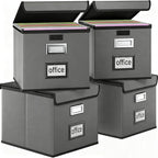Huolewa Portable Leather File Organizer Boxes with Lids, Office Document Boxes Organizer, Filing Boxes, Decorative Small File Boxes for Hanging Files with Plastic Slide for Office/Decor/Home