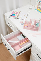 Annova Mesh Stackable Drawer Cabinet and Shelf Organizer Bins Storage Basket School Office Supply Holder Tray- Set of 2 (Light Pink, 3x12x2 Inch)
