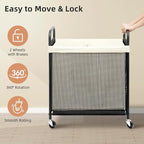 STORAGE MANIAC Rolling Laundry Hamper with Wheels 2-Section Laundry Sorter Rolling Laundrys Basket on Wheels with Removable Bag Clothes Hamper Laundrys Organizer Cart Bathroom Bedroom 100L Beige