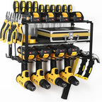 Wall Mount Power Tool Organizer, 3 Layers Floating Tool Rack with 4 Cordless Drill Holders, Storage Rack for Workshop/Garage, 150Lbs Load Capacity, Heavy Duty Iron, Matte Black