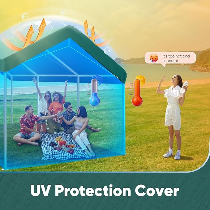 ADVANCE OUTDOOR Replacement Top Cover Tarp for 10x20 ft Carport Canopy with Ball Bungees, Green, One Roof Only