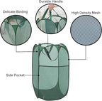 Pop Up Laundry Basket, Collapsible Mesh Laundry Hamper, Vertical Popup Hamper for Laundry, Spacing Saving Storage Basket for Bedroom, Hotel, Cruise, Green