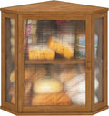 Corner Bread Box for Kitchen Counter, Bamboo Wood Large Capacity Bread Storage Bin with Acrylic Wavy Door Panel (Brown, Extra Large)