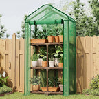 Bamworld 22" Lx16 Wx66 H Mini Greenhouse for Indoor Outdoor Small Green Houses with 3-Tier Plant Shelves Portable with Green PE Cover for Garden and Backyards Ideal Gardening Gifts for Lovers