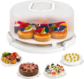 White Cake Containers with Lids Round Plastic Cupcake Holders 4-in-1 Multipurpose Cake Carrier Holder for 11 Inch Cake Pies Cupcake Eggs Fruit or Snack Transport
