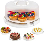 White Cake Containers with Lids Round Plastic Cupcake Holders 4-in-1 Multipurpose Cake Carrier Holder for 11 Inch Cake Pies Cupcake Eggs Fruit or Snack Transport
