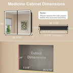 36 x 30 Inch LED Medicine Cabinet with Mirror, UL Certified Dimmable Lighted Bathroom Mirror Cabinet, Anti-Fog & Memory Function, 3 Color Modes, Recessed or Wall Mounted, Adjustable Shelf, Black