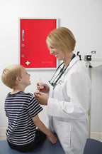 AdirMed Red Locking Medication Cabinet with Document Pocket, Metal Wall Mounted Medication Cabinet with Dual Lock and Dual Keys, 21" H x 16" W x 6" D