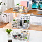 Lavatino Mesh Desk Organizer with 6 Compartments & 2 Drawers, Larger Multi-functional Desktop and Workspace Accessories Organizer for Office, Classroom, Dorm Supplies (White)
