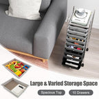 GOFLAME 10-Drawer Rolling Storage Drawer Cart, Utility Cart with Removable Drawers & Metal Frame, Mobile Art Craft Drawer Cart with Lockable Wheels for Home, Office, Studio, School, Gray Gradient