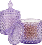 2 Pack Qtip Holder Thick Glass Apothecary Jars with Lid for Bathroom Decor Storage Organizer for Cotton Swabs, Balls, Pads, Floss Picks, Candy, Jewelry, Purple