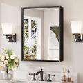 Keonjinn Black Medicine Cabinet Mirror 20" x 26", Assembly Needed, Bathroom Medicine Cabinet with Mirror, Beveled Framed, Surface Wall-Mounted or Recessed, Shelves Adjustable