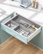 10 Pack Large Size Plastic Drawer Organizers Set, 3 Sizes Desk Drawer Organizer Trays, Storage Bins for Vanity, Makeup, Bathroom, Kitchen Utensils and Office (Gray)
