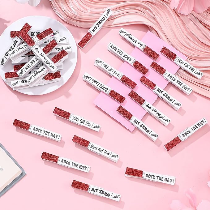Kigeli 30 Pcs Spirit Clips Cheer Pins Cheerleader Gifts Clothes Pins for Backpacks Competition Glittered for Team Cheer Gifts Stuff Supplies Party Favors Accessories Bulk(Red, White,Glitter)