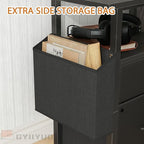 GYIIYUO 2 Drawer File Cabinet with 24'' Extended Desktop, Mobile Filing Cabinet, Rolling File Cabinet with Side Bag, Fabric Drawer, Fits A4/Letter Size, Printer Stand Home Office, Black