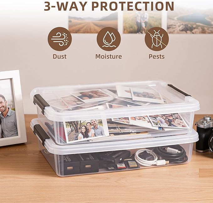 Citylife 10 PCS Plastic Storage Bins with Latching Lids Portable Project Case Clear File Box Stackable Storage Containers for Organizing A4 Paper, Photo, Document, Scrapbook