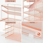 OPNICE Desk Organizers and Accessories, 6-Tier Letter Tray Paper Organizer, Desktop File Organizer, Office Desk Accessories for Office Supplies (Rose Gold)