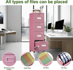 Aobabo 4 Drawer File Cabinet with Wheels, Lockable Office Metal Filing Cabinet with Name Card for Office and Home,Assembly Required,Pink