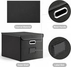 Collapsible File Box with Lid & Plastic Slide - Hanging Document Organizer for Office/Home, 14.96x12.6x10.83 Inch,Decorative Home File Bin,Black, 1 Pack (No Folders Included)