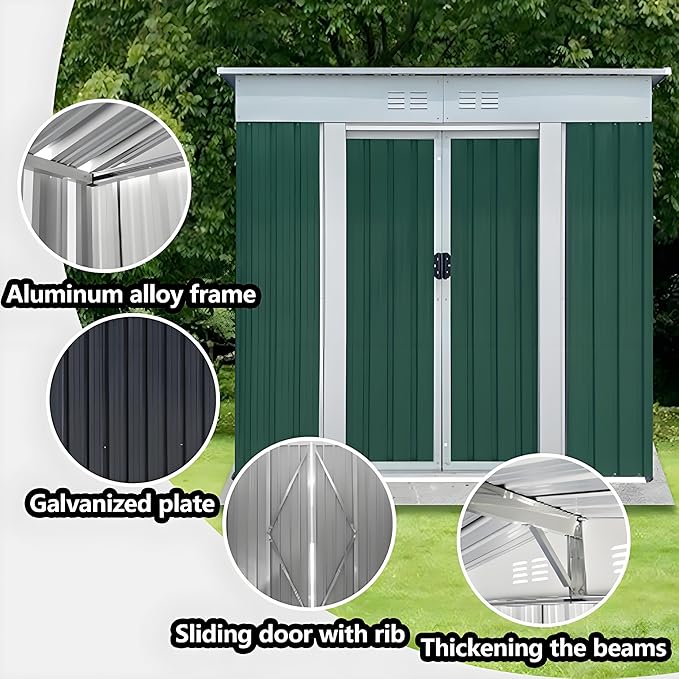 6x4ft Outdoor Metal Storage Shed Waterproof Garden Shed with Lockable Door, Windows & Vents, Tool Metal Storage for Patio Furniture Lawnmower