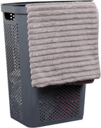 Mind Reader 60L Slim Laundry Hamper, Clothes Basket, Lid, Ventilated, Plastic, Set of 2, Gray