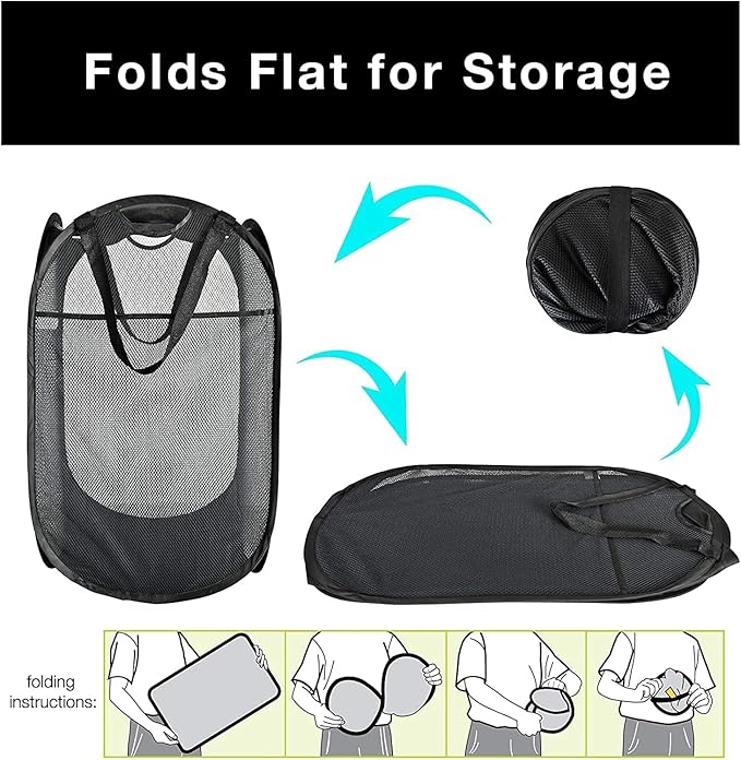 Laundry Basket, Laundry Hamper - Mesh Popup Laundry Hamper. Easy to Open,Collapsible Mesh Laundry Baskets, Portable Foldable Clothes Hampers for Dorm, Home, Bedroom, Bathroom70L