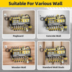 Power Tool Organizer Wall Mount with Charging Station, 4 Layers Storage Rack with 9 Drill Holders & Battery Storage, Cordless Tool Organizer with 2 Drawers for Garage, Workshop & Tool Room