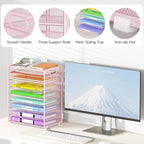 9 Tier Paper Organizer with Handle, Pink Large Capacity Desk Organizer Mesh File Folder Letter Paper Tray Desktop Document Sorter for Classroom, School, and Office Accessories Organization