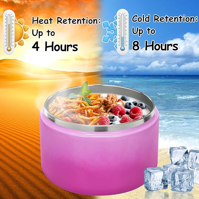 12oz Insulated Vacuum Food Jar with Buckle Lid Wide Mouth Soup Thermo for Hot Food Kids Leakproof Stainless Steel Lunch Container (Gradient Purple, 12OZ)