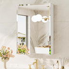 TokeShimi 20 x 28 Medicine Cabinet for Bathroom, White Recessed Medicine Cabinet with Tempered Beveled Mirror, Stepless Adjustable Shelves, DTC Hinge, Recessed/Wall Mounted