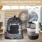 OTraki Mesh Laundry Bag Backpack 24x32 Inch Gym Drawstring Backpack Travel Dirty Clothes Bags with Pocket & Adjustable Shoulder Straps for College Dorm Apartment Don't Drying, Melting 140-176℉ (Black)