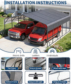 20x25FT Heavy Duty Metal Carport,Outdoor Portable Car Garage w/Led Light,Removable PE SideReinforced Base & Galvanized Steel Roof, Outdoor Car Port Canopy Shelter for Boats, Full-Sized Pickup Trucks
