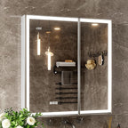 30x32 Lighted Medicine Cabinet with Mirror, Beveled Brushed Nickel Framed Surface or Recessed Fogless Dimmable LED Medicine Cabinet with Lights, Outlet, Time Display and Sensor Inner Light