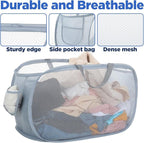 Foldable Laundry Basket Set of 4 - Popup Collapsible Design, Durable Mesh Material, Easy Carry Handles, Perfect for Home, Dorm, Travel - Beige, Navy, Black, Grey