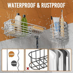 LEVERLOC Shower Caddy Suction Cup, 3 Pack Heavy Duty Bathroom Organizer for Inside Shower with Hooks & Soap Holder, Removable Bathroom Organizer, Rustproof Silver Holder Storage Storage,Silver