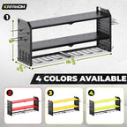 KAFAHOM Power Tool Organizer，Large 8 Drill Holder Wall Mount ，Heavy Duty Metal Tool Shelf with 12 Hooks，Storage Rack for Garage Organization，Utility Cordless Drill Holder and Battery Shelves