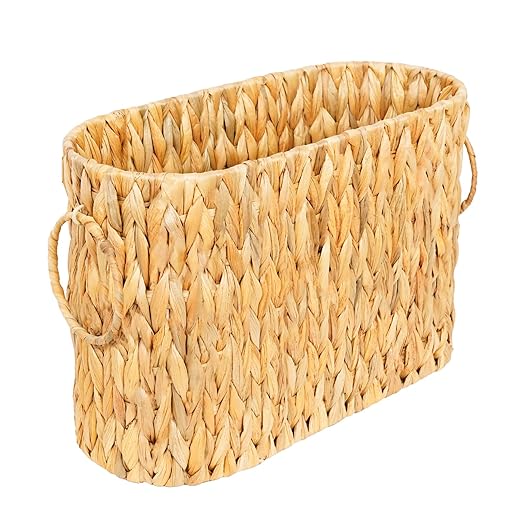 Large Toilet Paper Storage Basket, Wicker Toilet Paper Holder Basket for Bathroom, Natural Water Hyacinth Narrow Basket, Slim Toilet Paper Basket for 6 Mega Rolls, Magazines & Towels
