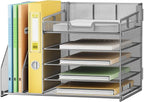 Lavatino 5-Tier Metal Mesh Desk Organizer with 2 File Holders & 7 Customizable Compartments | Paper Letter Tray for Office or Home Desk Storage | Keep Workspace Supplies Neat & Organized, Silver