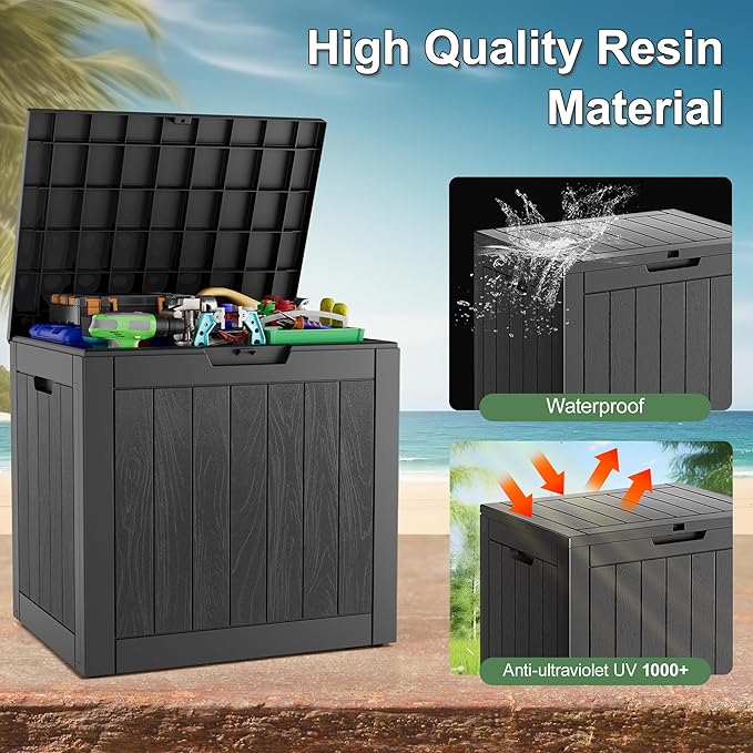 KAMABOKO 32 Gallon Outdoor Storage Box 2 Pack All-Weather Deck Box for Patio Furniture, Package Deliveries, Garden Tools, Pool Supplies & Cushions, Black