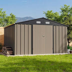 Patiowell 10 x 8 FT Outdoor Storage Shed with Floor Frame, Large Garden Tool Metal Shed with Sloping Roof and Double Lockable Door for Backyard Garden Patio Lawn,Brown