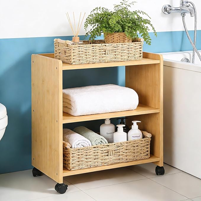 2 PCS Toilet Paper Storage Basket, Paper Rope Imitation Wicker Bathroom Baskets for Toilet Tank Basket with Handles for Desk, Shelf, Countertop, Boho Coastal Bathroom Decor Beige