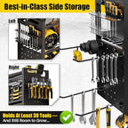 Power Tool Organizer Wall Mount | 8-Outlet TR Charging Station | Garage Storage Rack with Cordless Drill Holder | Heavy Duty Metal Shelf for Workshop Organization