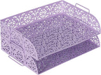 EasyPAG Paper Organizer for Desk 2 Tier Stackable Paper Tray for A4 Legal Size Folders Metal File Storage Desktop Organizer for Home Office School Teacher, Purple