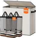 180L Laundry Hamper 3 Section, Large Laundry Basket with Lid, Laundry Basket Organizer with Handles, White Divided Laundry Baskets, Clothes Hampers for Laundry, Bedroom, Bathroom
