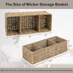 Wicker Toilet Basket Tank Topper Wicker Small Baskets, Wicker Storage Basket Toilet Paper Basket for Toilet Tank Top Seagrass Storage Basket, Bathroom Basket for Shelves with 3-Section, 2 Pack